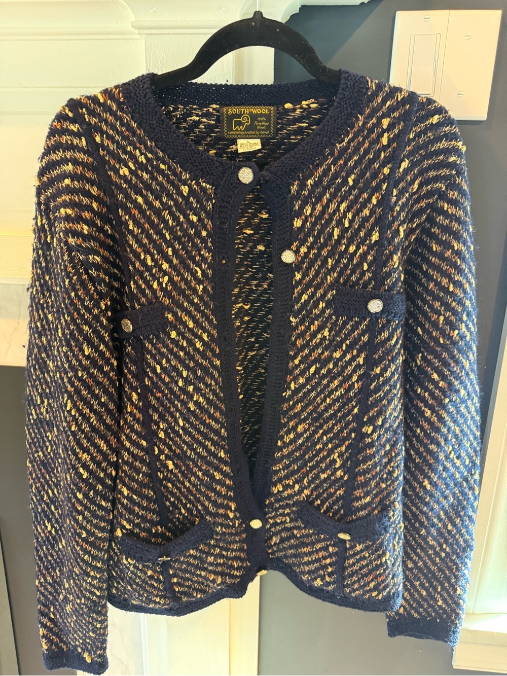 Navy Multi-Color Tweed-Effect Bouclé Jacket